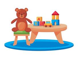 kindergarten table with teddy vector