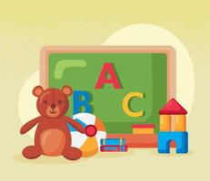 chalkboard and alphabet with toys vector