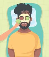 afro man with mask and cucumbers vector