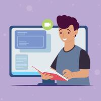 boy reading and desktop vector