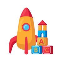 rocket and blocks toys vector