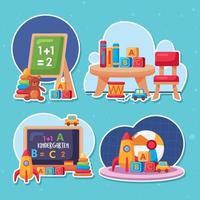 juguetes de jardín de infantes cuatro escenas vector