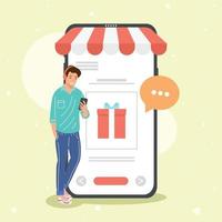 man with smartphone ecommerce vector
