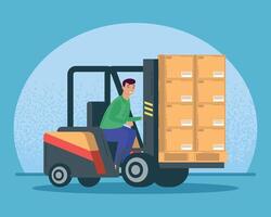 worker driving forklift vector