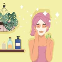 woman with mask and houseplant vector