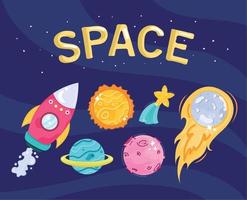 space lettering and six icons vector