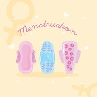 menstruation lettering with towels pads vector