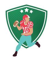 jugador de fútbol americano en escudo vector