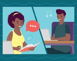 afro couple studing online vector