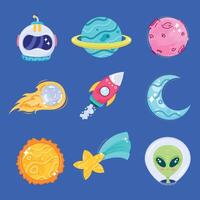 nine space universe icons vector