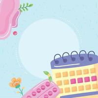 calendario de menstruación con pastillas vector