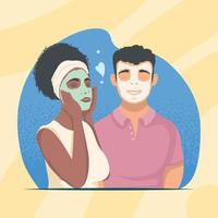 couple with masks facials vector