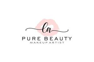Initial LA Watercolor Lips Premade Logo Design, Logo for Makeup Artist Business Branding, Blush Beauty Boutique Logo Design, Calligraphy Logo with creative template. vector