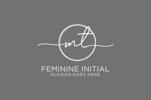 Initial MT handwriting logo with circle template vector logo of initial signature, wedding, fashion, floral and botanical with creative template.