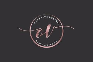 Initial OV handwriting logo with circle template vector signature, wedding, fashion, floral and botanical with creative template.