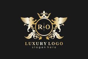 Initial RO Letter Lion Royal Luxury Logo template in vector art for Restaurant, Royalty, Boutique, Cafe, Hotel, Heraldic, Jewelry, Fashion and other vector illustration.