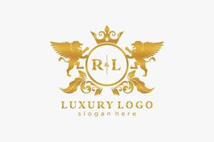 Initial RL Letter Lion Royal Luxury Logo template in vector art for Restaurant, Royalty, Boutique, Cafe, Hotel, Heraldic, Jewelry, Fashion and other vector illustration.