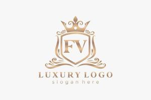 Initial FV Letter Royal Luxury Logo template in vector art for Restaurant, Royalty, Boutique, Cafe, Hotel, Heraldic, Jewelry, Fashion and other vector illustration.