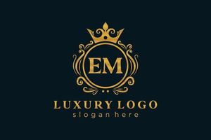 Initial EM Letter Royal Luxury Logo template in vector art for Restaurant, Royalty, Boutique, Cafe, Hotel, Heraldic, Jewelry, Fashion and other vector illustration.
