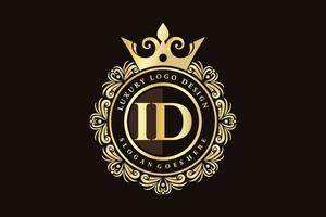 ID Initial Letter Gold calligraphic feminine floral hand drawn heraldic monogram antique vintage style luxury logo design Premium Vector