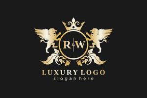 Initial RW Letter Lion Royal Luxury Logo template in vector art for Restaurant, Royalty, Boutique, Cafe, Hotel, Heraldic, Jewelry, Fashion and other vector illustration.