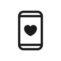 teléfono móvil simple con icono de signo de vector de corazón o amor, estilo de diseño plano.