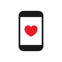 Simple mobile phone with heart or love vector sign icon, Flat design style.