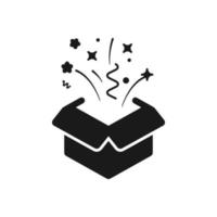 icono de caja de regalo. signo de estilo moderno para concepto móvil y diseño web. caja de regalo abierta sorpresa y estrellas mágicas icono de vector simple. símbolo, ilustración de logotipo. color editable