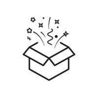 icono de caja de regalo. signo de estilo moderno para concepto móvil y diseño web. caja de regalo abierta sorpresa y estrellas mágicas icono de vector simple. símbolo, ilustración de logotipo. color editable