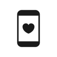 teléfono móvil simple con icono de signo de vector de corazón o amor, estilo de diseño plano.
