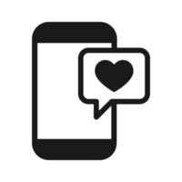 teléfono móvil simple con icono de signo de vector de corazón o amor, estilo de diseño plano.