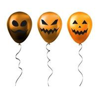 Set of Halloween orange balloons with scary and funny faces vector