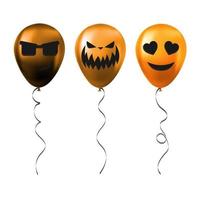 conjunto de globos naranjas de halloween con caras aterradoras y divertidas vector