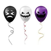 Set of Halloween black, white and purple balloons with scary and funny faces vector