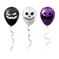 conjunto de globos negros, blancos y morados de halloween con caras aterradoras y divertidas vector