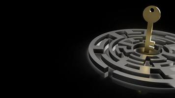 The gold key in maze on black background  3d rendering photo