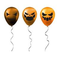 Set of Halloween orange balloons with scary and funny faces vector