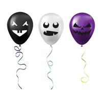 Set of Halloween black, white and purple balloons with scary and funny faces vector