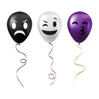 Set of Halloween black, white and purple balloons with scary and funny faces vector