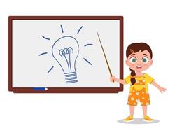 Child stands with a pointer near the blackboard vector