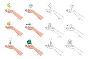 Set of hands, line art style hands, one line drawing vector