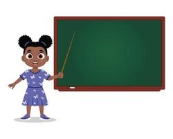 Child stands with a pointer near the blackboard vector