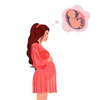 Pregnancy, pregnant girl. Thinking about a child. On a transparent background vector