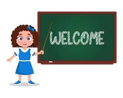 Child at the blackboard with the inscription Welcome vector