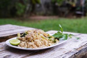 Fried rice is an easy and delicious dish. consisting of eggs Pork and broccoli and still affordable during bad economic times. photo