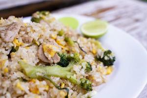 Fried rice is an easy and delicious dish. consisting of eggs Pork and broccoli and still affordable during bad economic times. photo