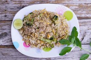 Fried rice is an easy and delicious dish. consisting of eggs Pork and broccoli and still affordable during bad economic times. photo