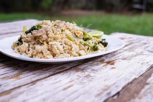 Fried rice is an easy and delicious dish. consisting of eggs Pork and broccoli and still affordable during bad economic times. photo