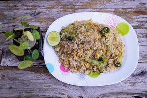 Fried rice is an easy and delicious dish. consisting of eggs Pork and broccoli and still affordable during bad economic times. photo