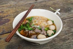 Thai Beef Noodle Soup Contains fresh meat Stewed Beef and Meatballs It is a delicious food and is very popular. photo
